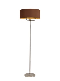 DK0897  Banyan 45cm 3 Light Floor Lamp Polished Nickel; Raw Cocoa